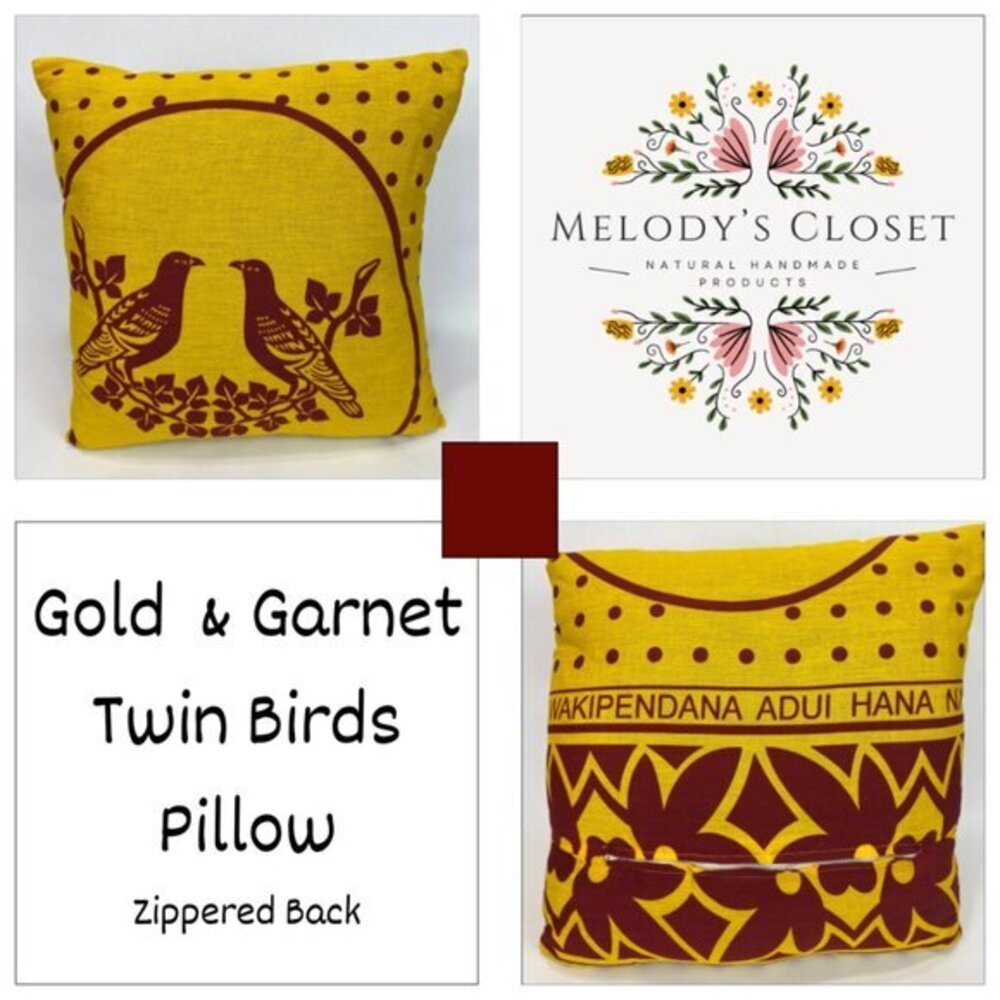 NWOT Handmade Garnet and Gold African Ankara Twin Bird Pillow